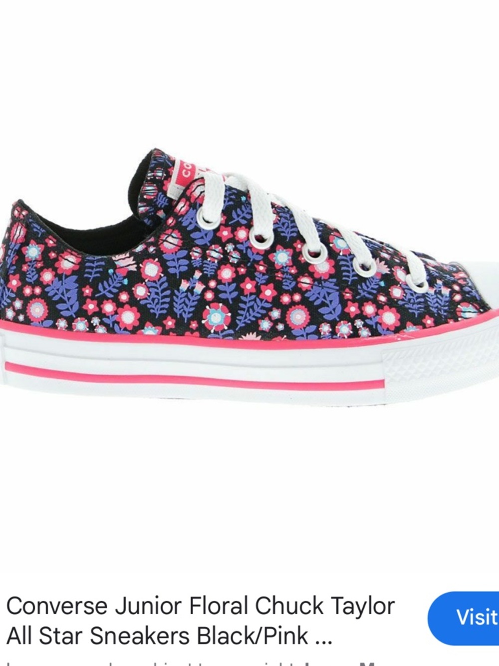 Converse Junior Floral Chuck Taylor All Star Sneakers Black/Pink Size 2